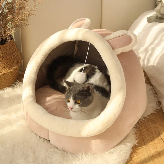 Premium Deep Sleep Cat Bed - Cozy Cartoon Pet Cave with Removable Cushion